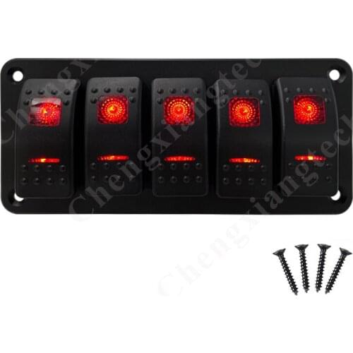 12v 24v Car Boat 5 Gang Aluminum Rocker Switch Panel Red Led 5Pin SPST On Off Toggle Switch DIY Accessories