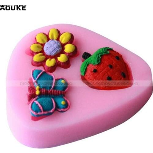 Bow-knot Strawberry Shape Fondant Cake Silicone Mold Chocolate Candy Molds Pastry Mould Biscuits Baking Cake Decoration Tools