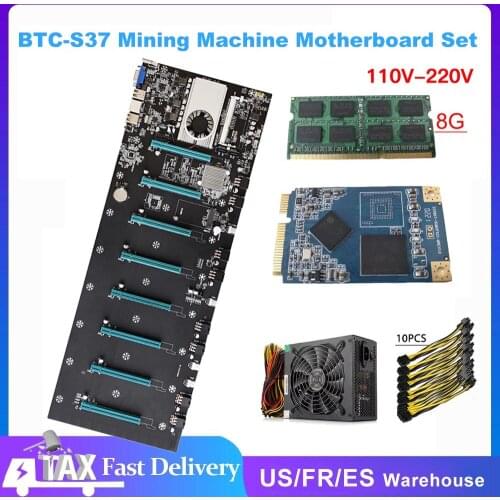 BTC-S37 Mining Machine Motherboard Set 8 Graphics Card Slot + 1850W Power Supply 4G/8G DDR3 8Pin PCIE Power Cable 128G mSATA SSD
