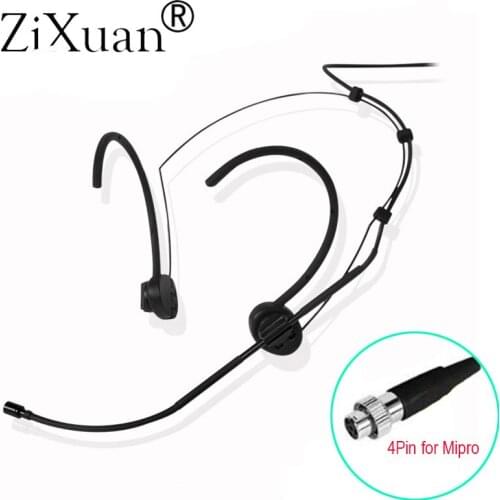 Black Dual Hook Head Headset Microphone For MiPro Wireless Radio Mics System Beltpack Mini XLR 4Pin lock Foldable ears
