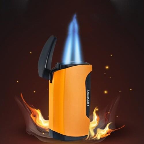 HONEST Original Metal Double Jet Turbo Lighter Butane Windproof Gas Lighter Torch Mens Smoking Outdoor Cigar Gifts for Men