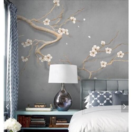 Plum Blossom Flower Wallpaper Wall Paper 3d Papel De Parede Infantil Papier Peint Mural 3d Bedroom Floral Wall Mural Decals