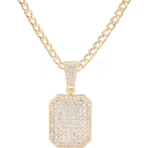Hip Hop Cuban Chain Necklace Rectangle Pendant Necklace Men Ice Out Link Chain Jewelry With Tennis Chain Female Cuban Link Chain
