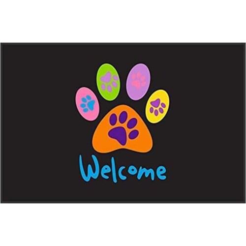 Colorful Paws Welcome Black Mats Indoor Super Absorbs Mud Doormat Backing Non-slip Door Mat for Front Door Inside Floor Mats Ent