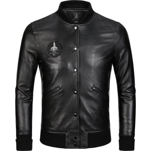 Fad New Arrival Spring Autumn Plus Oversize 2xl 3xl 4xl Man Genuine Sheepskin Leather Coat Male Casual Jacket with Badge A087