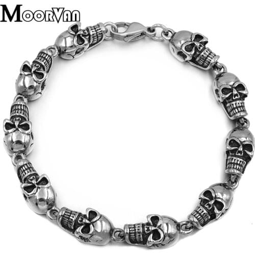 Moorvan ROCK/PUNK Skull Link Bracelets Hand Chain Casting 316L Stainless Steel Mens Jewellery, retail+wholesale VB074