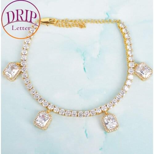 4mm Tennis Chain Bracelet With White Square Crystal Men Women Hip Hop Jewelry Gold Color Link Adjustable