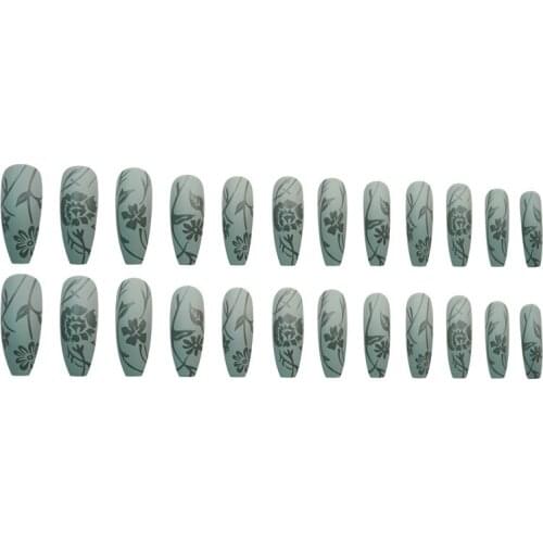 Fake Nails Green Pear and Green Petals Wear Nail Stickers Finished Nails 24 Nail Stickers With Glue Birthday Gift SANA889