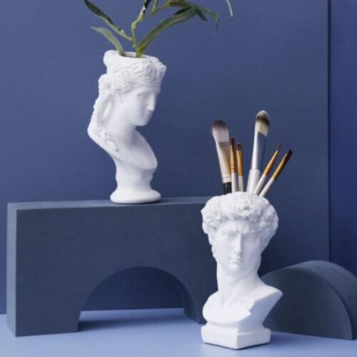 Resin Vase Flower Pot Nordic Style Human Head Pen Brushes Holder Home Decoration