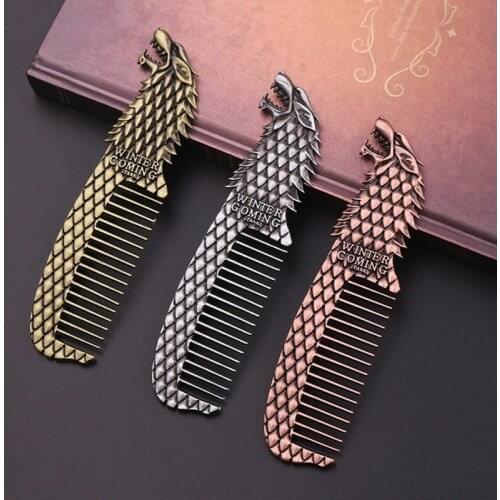 New Movie Series Hair Comb Badge Design Wolf Head Comb Hair Accessories Comb Badge Metal Comb Decorate Collect Hair Comb
