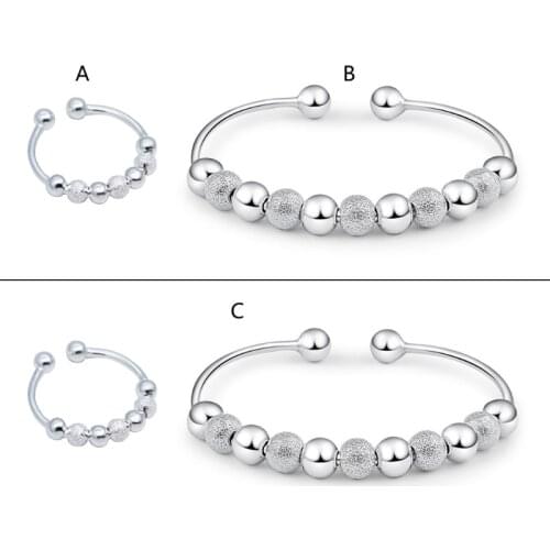 Silver Ring Women Adjustable Anxiety Fidget Ring Anxiety Ring with Beads Stress Relief Ring Spinner Ring Meditation Ring