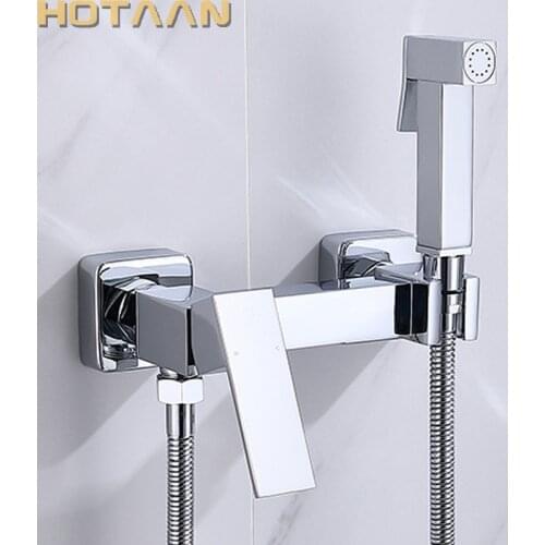 HOTAAN Bidets New Arrival Brass Chrome Bidet Toilet Faucet Shower Portable Sprayer Set Hot and Cold Water tap hygienic shower