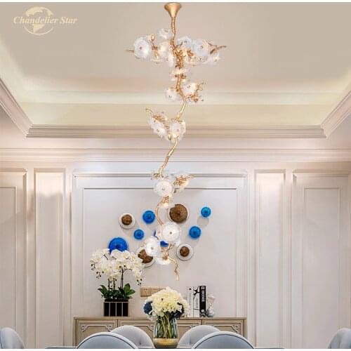 Modern Luxury Chandeliers Lighting Glass LED Lights Tree Branch Copper Lamp Lustre for Living Room Dining Room Staircase Villa
