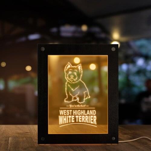 West Highland White Terrier Dog Breed LED Light Lamp Puppy Pet Store Novelty Night Light Lighting Photo Frame Dog Lover Gift