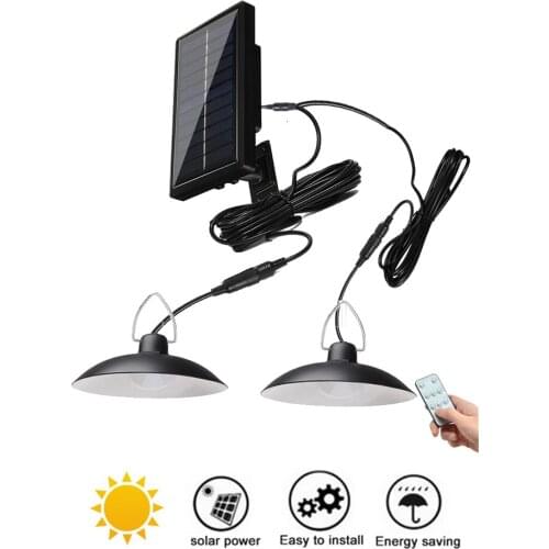 Remote 30 led 2 head Retro Lampshade Solar Light Chandelier LED Solar Panel Shed Lights Indoor Outdoor Hanging Lamp Pendant for