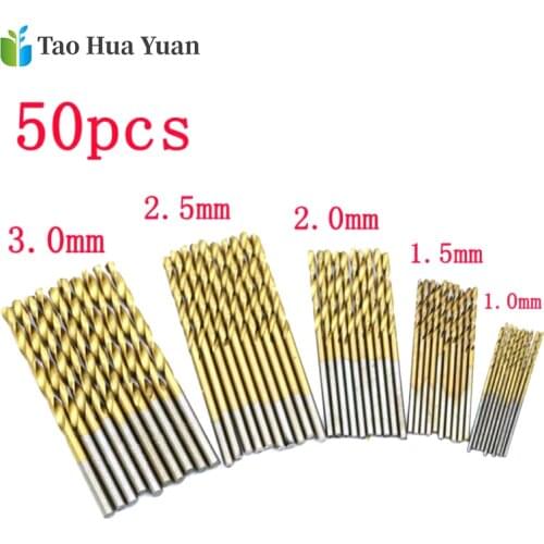 50Pcs Titanium Coated HSS High Speed Steel Drill Bit Set Tool 1mm 1.5mm 2mm 2.5mm 3mm Titanium Drill Power Tools Accessories AA