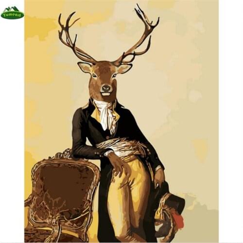 YUMEART Christmas Gift Frameless Pictures Diamond Painting By Numbers Hand Painted Canvas Drawing Colorful Deer Animals