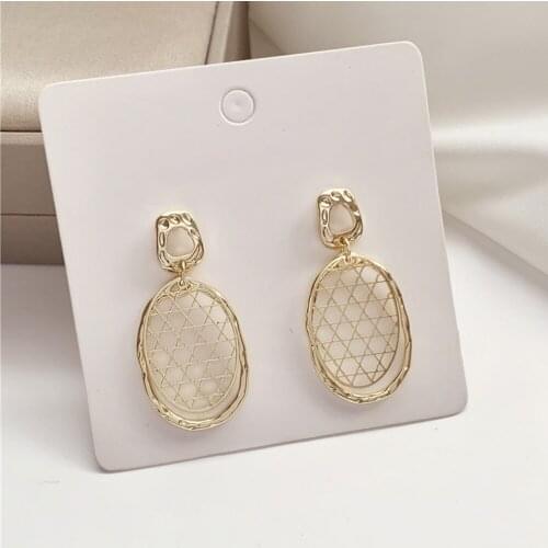 In 2021 South Korea Temperament Girl Contracted Pineapple Mesh Earrings Elliptical Irregular Cute/Romantic Metal Stud Earrings