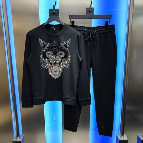 Winter Men Youth Top Quality Sets Casual Pullover Tiger Head Diamond Pattern Hot Sale Tracksuit