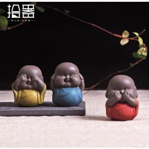 1pc 2018 Chinese Style Purple Clay Yixing Tea Pet Purple Decoration Buddha Little Monk Mini Cute Tea Pet Tea Accessories Gift