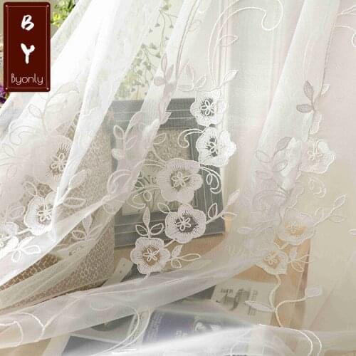 2021 New Fabric Curtains White Milk Silk Embroidered Tulle Thickening Luxury Curtains for Living Room Bedroom Study Room