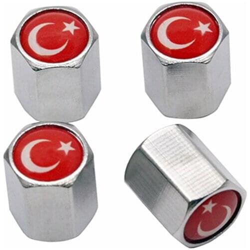 4Pcs/Pack Car Accessories Turkey Flag Logo Sticker Sliver Wheel Tire Valve Caps Stem Auto Styling for Amost Car