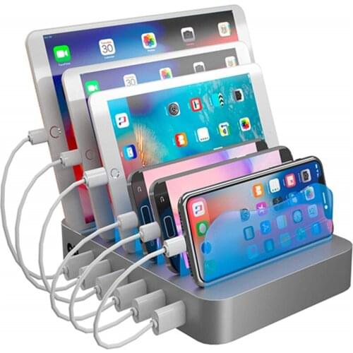 6 Ports Smart USB Charger with Switch 50W Quick Charging Station2.4A Multiple Devices Organizer for Mobile Phone Tablets US/UK