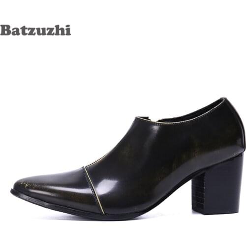 Batzuzhi 7cm High Heel Leather Ankle Boots Men Pointed Toe Slip on Botas Hombre Party and Wedding Boots Men Bota Masculina