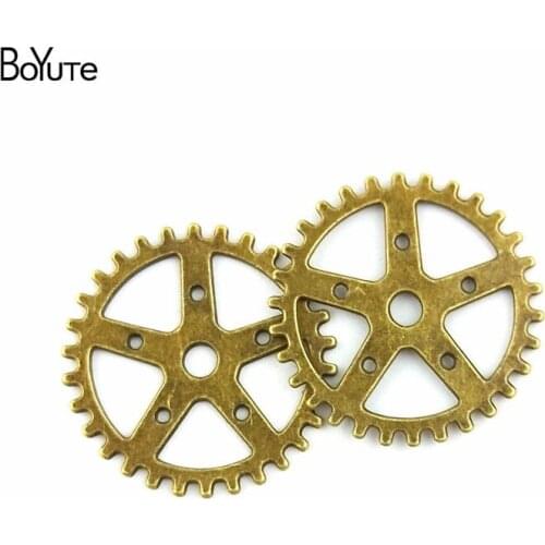 BoYuTe (100 Pieces/Lot) 25MM Wholesale Antique Bronze Plated Zinc Alloy Wheel Gear Pendant Diy Metal Jewelry Making Accessories