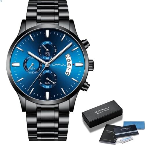 Mens Watch CRRJU Stainless Steel Fashion WristWatch for Men Top Brand Luxury Date Quartz Military watches 3ATM relogio masculino