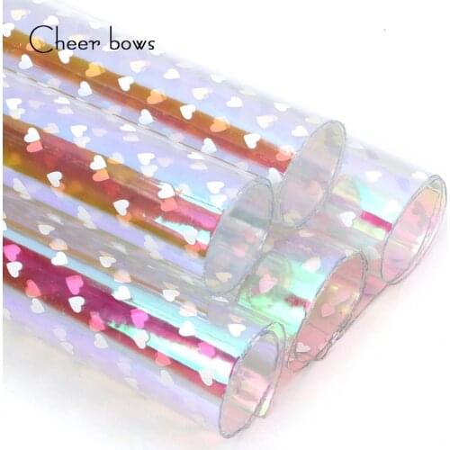 Cheerbows 22*30cm Transparent PVC Synthetic Leather Heart Love Printed Sheet DIY Hair Bow Handmade Shoe Apparel Bag Material