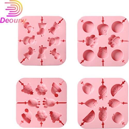 DEOUNY 3 Pcs Silicone Cake Baking Molds Handmade Chocolate Lollipop Children Cartoon DIY Homemade Soft Candy Decorating Mould