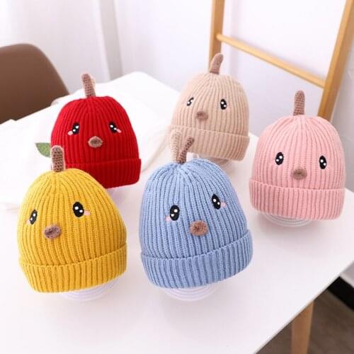 Childrens Cartoon Cute Knitted Woolen Hat for 2020 Autumn and Winter New Warm and Cold-proof Male and Female Baby Chick Cap