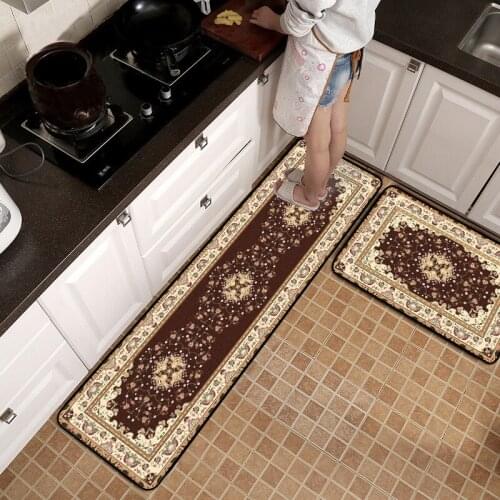 European Red Brown Floral Pattern Kitchen Carpet 40cmX60cm Doormat for Entrance Door Christmas Mat Living Room Rugs