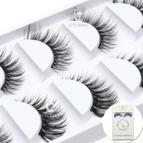 ICYCHEER Premium 3D Mink Fale Eyelashes Extension Handmade Reusable Natural Daily Party Natural Long Thick Winged Messy