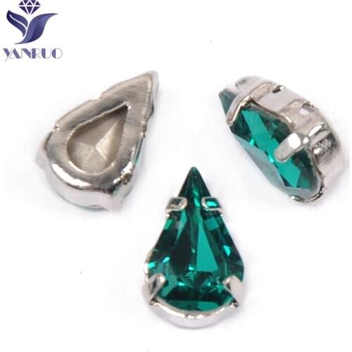 YANRUO 4300 All Sizes Blue Zircon Pear Shaped Strass Sewing Stones And Crystals Point Back Craft Rhinestones For Clothes