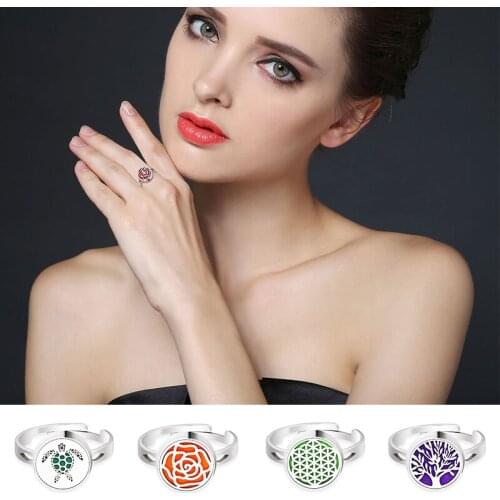 12mm Stainless Steel Ring Adjustable Finger Rings For Women Jewelry Making Rose Flower Ring Essential Oil Diffuser Locket DIY