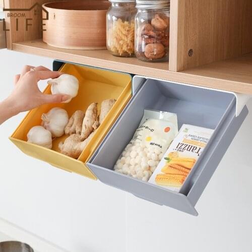 Kitchen Under Cabinet Drawer Plastic Floating Shelf Spice Seasoning Bottle Organizer Desktop Office Supplies Storage Box Holders