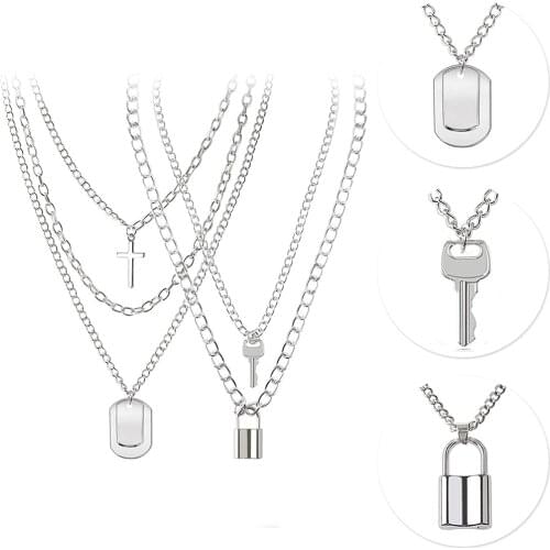 Multilayer Long Necklace Key Lock Pendant Cross Sweater Chain Simple Alloy Lock Necklace