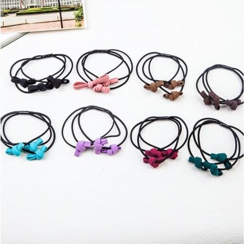 Fashion Colors Triple Ponytail Holder Lovely Small Bow knots Kids Children Elastic Hair Bands Women Headwewar Hair Accessories