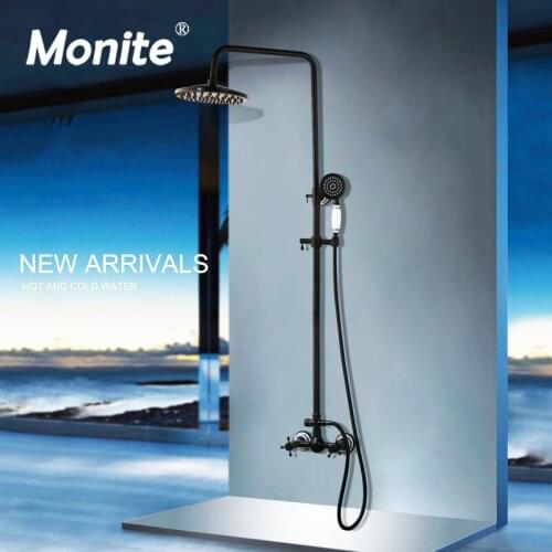 Monite 8 Inch ORB Bathroom Shower Head Hot & Cold Water Wall Mount Ceramic Held Head Shower Faucet Set Bathtub Mixer Tap