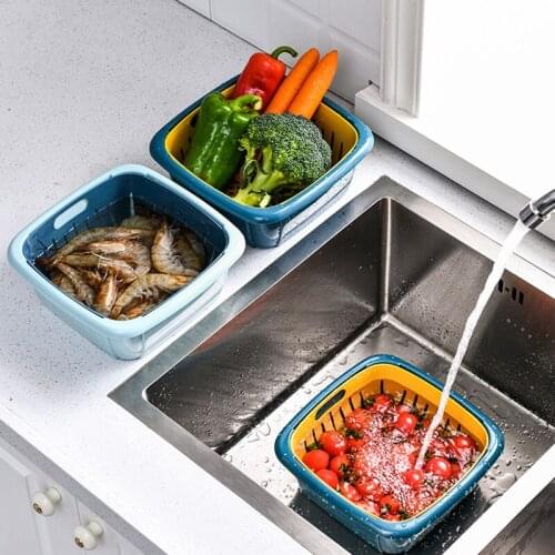 3 in 1 Kitchen Colander Strainer Bowl Set with Lid Household Double-Layer Drain Basket Multifunction Storage Containers J2Y