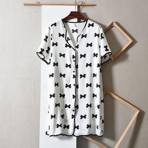 Satin Nightgown Women Sleep Dress Nightwear Summer New Print Nightdress Sleepwear Soft Intimate Lingerie Home Dressing Gown