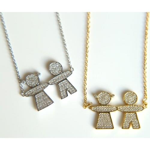 2019 new 925 sterling silver micro pave cz boy girl charm lovely cute sweet girlfriend lover gift necklace