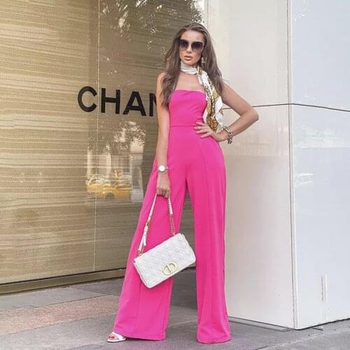 2021 new boutique female pink high street sexy strapless tube top wide leg trousers fashion party jumpsuit