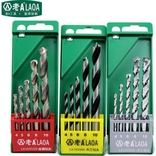 LAOA New Arrival Auger bit Sets Metal drill/Wood drill/ Cement drill Size 4mm/5mm/6mm//8mm/10mm Bits