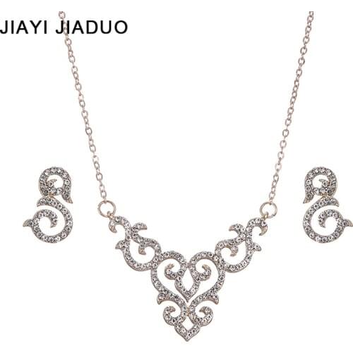 Jiayijiaduo Charming Women Jewelry Sets Gold Color Necklace Earrings Rhinestone Pendant For Party Dress Accessories