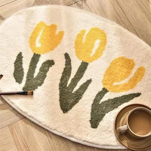 Oval Floral Bathroom Mat Absorbent Carpet Anti-Slip Bath Rug Fluffy Floor Mats for Living Room Home Decor Hallway Doormat