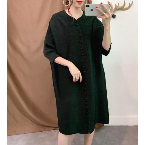 Miyake pleated dress autumn new single-breasted long dresses free ship