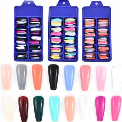 Mix Color Women False Nail Tips Acrylic Full Cover Long Coffin Detachable Fake Nail Art Manicure Professional 100Pcs/Set